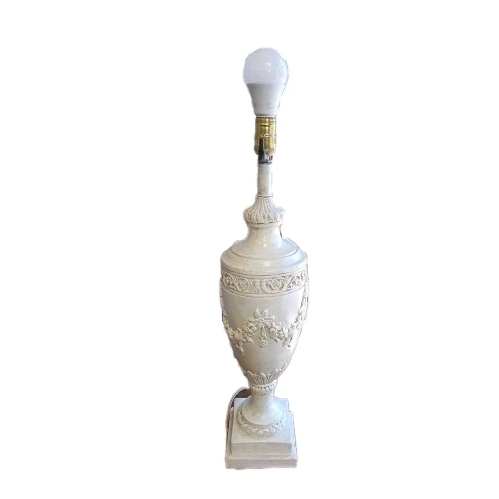 Large Carved Decorative Cream Colored Neoclassical Style Table Lamp